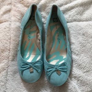 Blue flats with bow and small locket